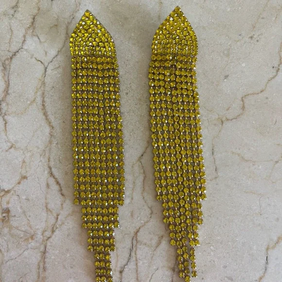 Yellow Statement Fringe Earrings - Picture 2 of 6